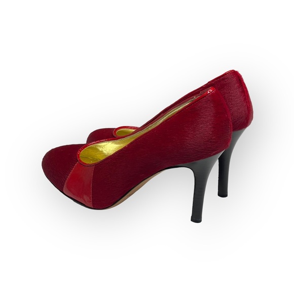VHTF: new Goldenbleu ♛ Tina Mixed Media Pony Hair Heels Pumps ♛ Red 37.5 7M 7.5M - Picture 7 of 17